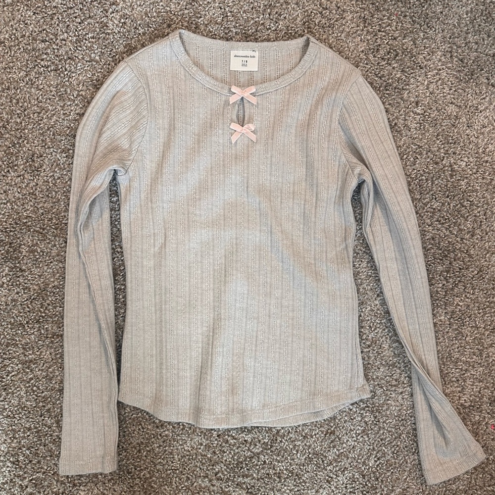 Abercrombie Kids Gray Long Sleeve Tee with Pink Bows